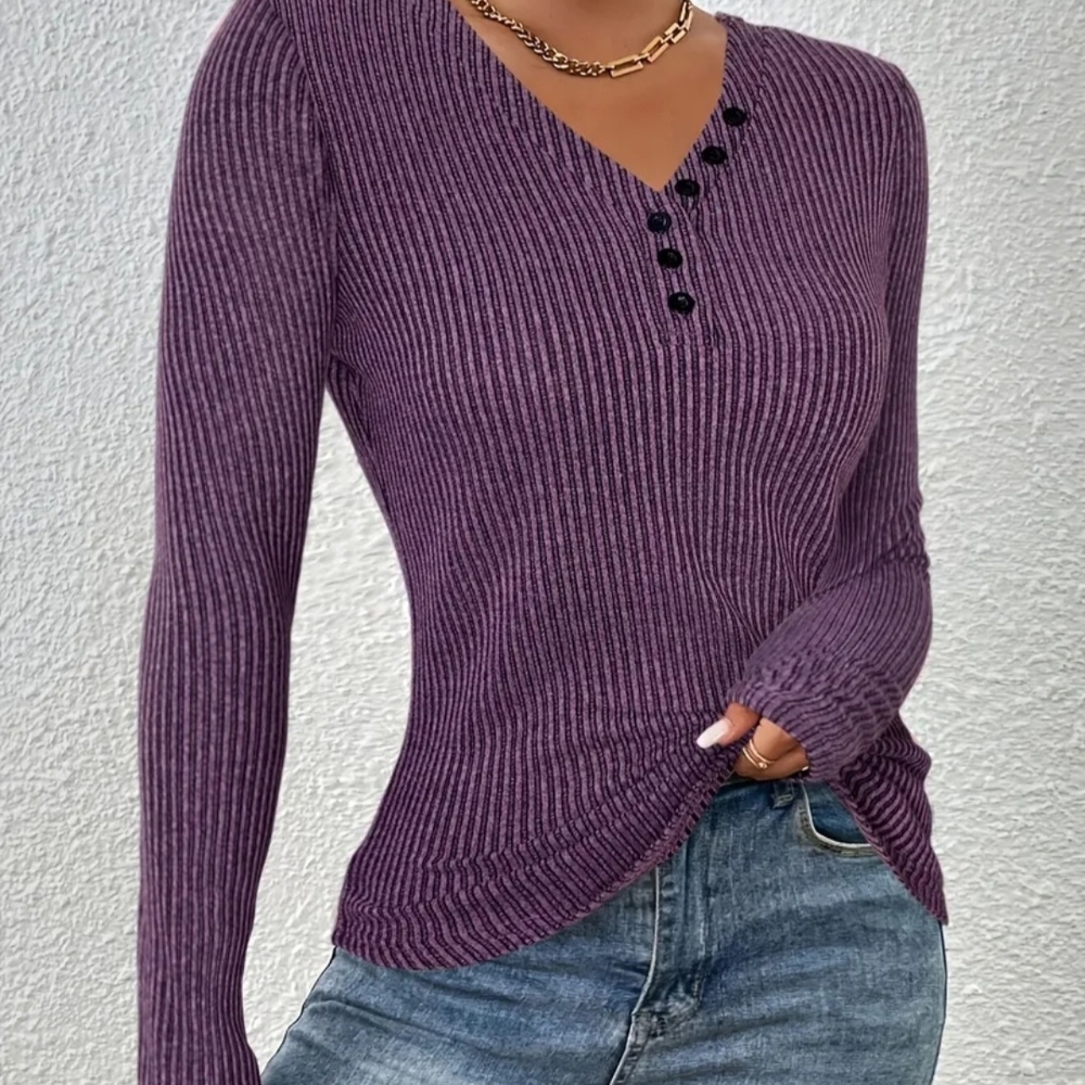Purple Ribbed Long Sleeve Top